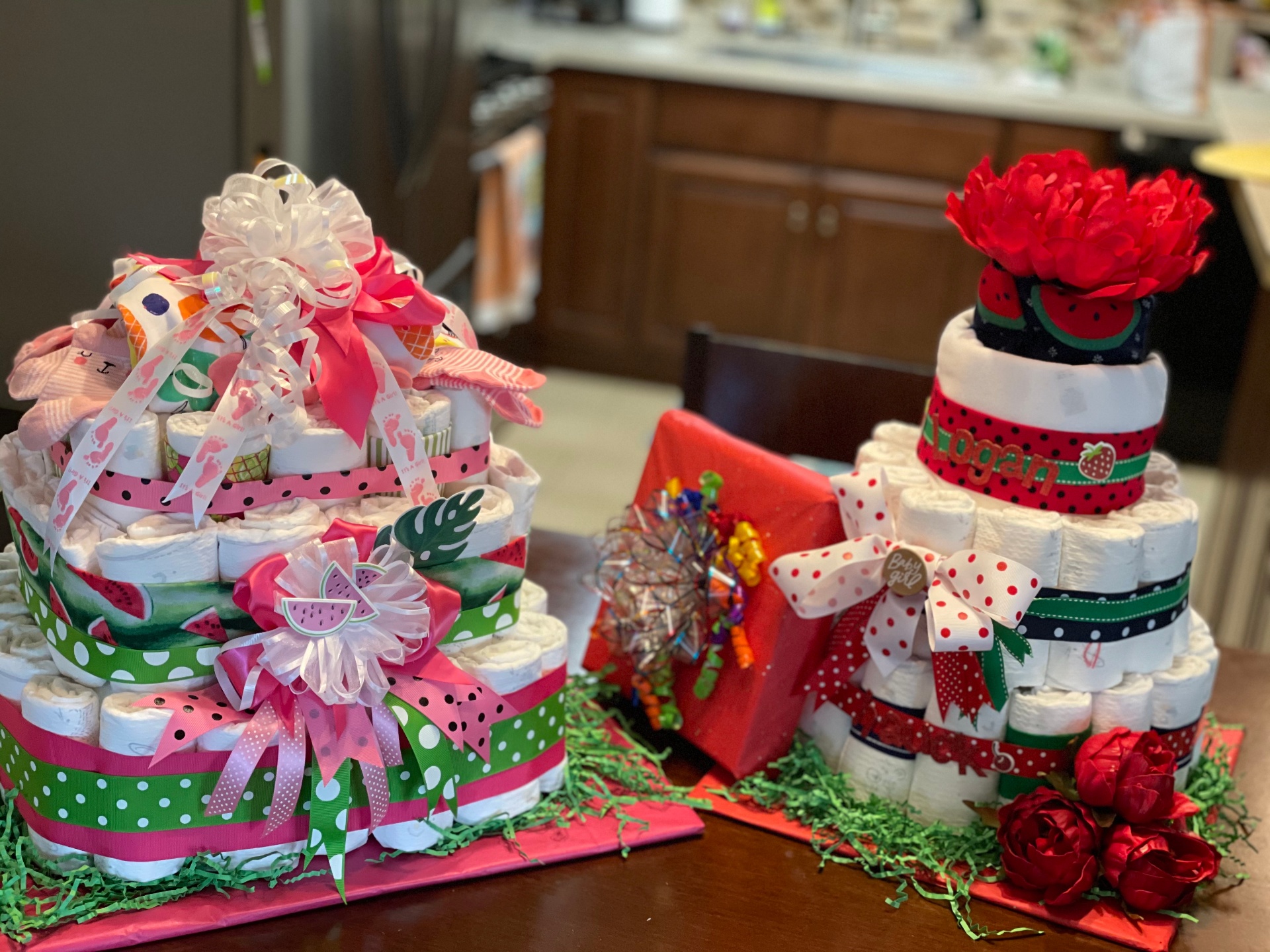 Watermelon & "Logan" strawberry diaper cake pair